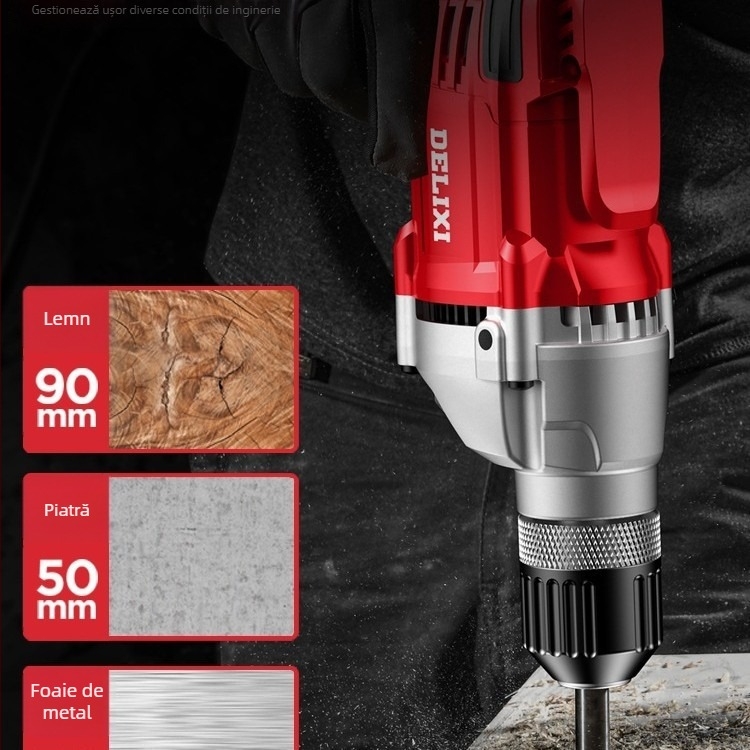 Bormașină de mână electrică – motor cu perii, baterie Li-ion reîncărcabilă, mandrină cu schimbare rapidă, găurire în lemn și materiale compozite, înainte/înapoi