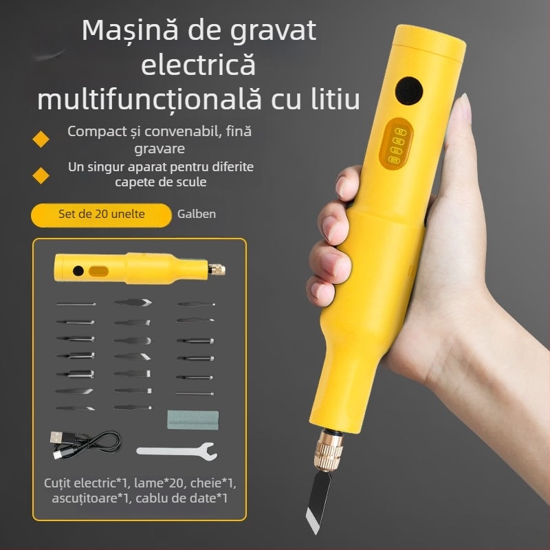 Unealtă portabilă de gravură alimentată cu baterie – set complet, universală, compactă pentru tâmplari