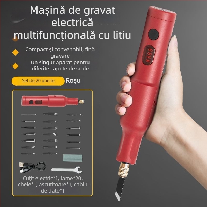 Unealtă portabilă de gravură alimentată cu baterie – set complet, universală, compactă pentru tâmplari