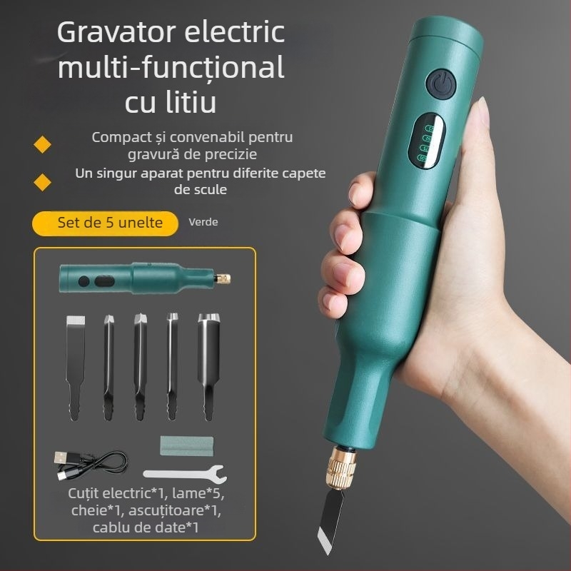 Unealtă portabilă de gravură alimentată cu baterie – set complet, universală, compactă pentru tâmplari