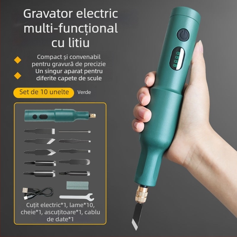 Unealtă portabilă de gravură alimentată cu baterie – set complet, universală, compactă pentru tâmplari