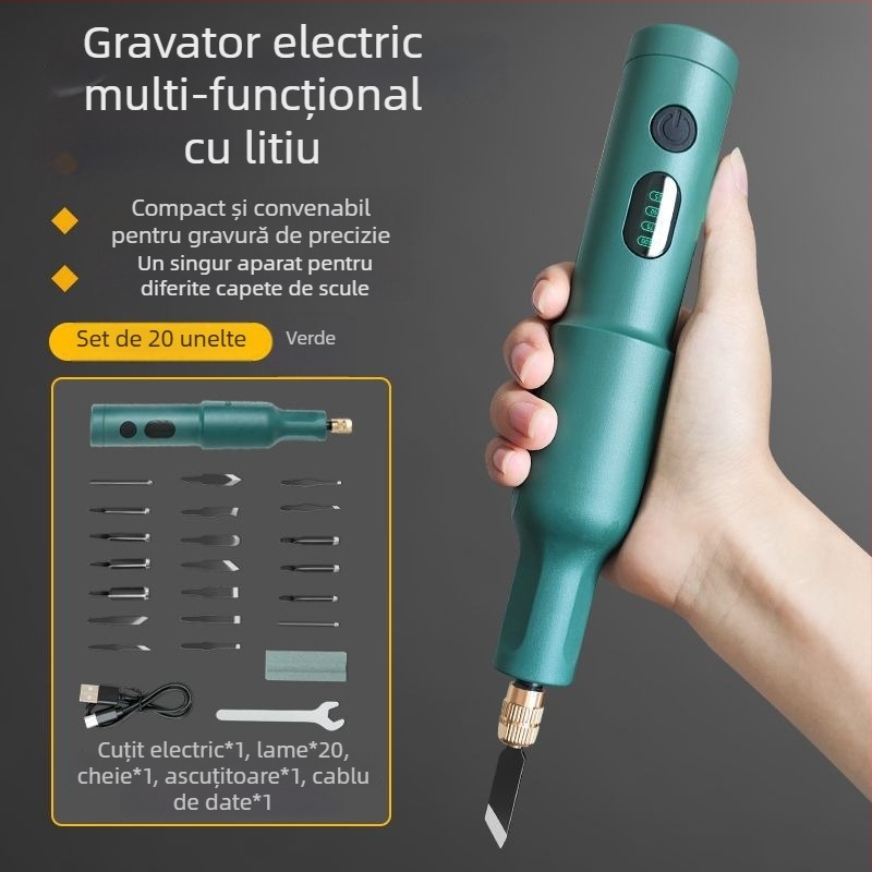 Unealtă portabilă de gravură alimentată cu baterie – set complet, universală, compactă pentru tâmplari