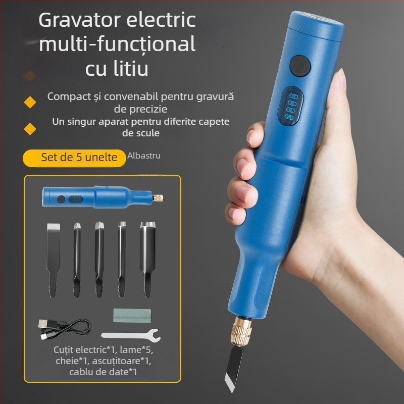 Unealtă portabilă de gravură alimentată cu baterie – set complet, universală, compactă pentru tâmplari