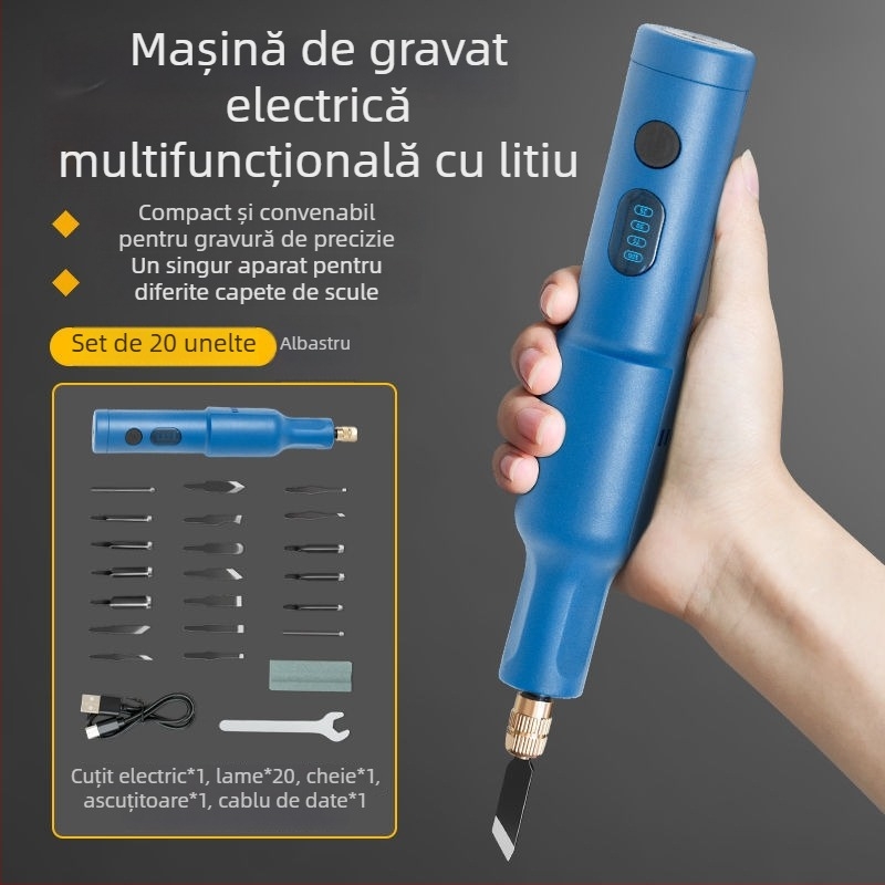 Unealtă portabilă de gravură alimentată cu baterie – set complet, universală, compactă pentru tâmplari