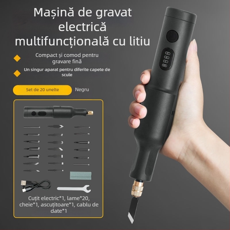 Unealtă portabilă de gravură alimentată cu baterie – set complet, universală, compactă pentru tâmplari