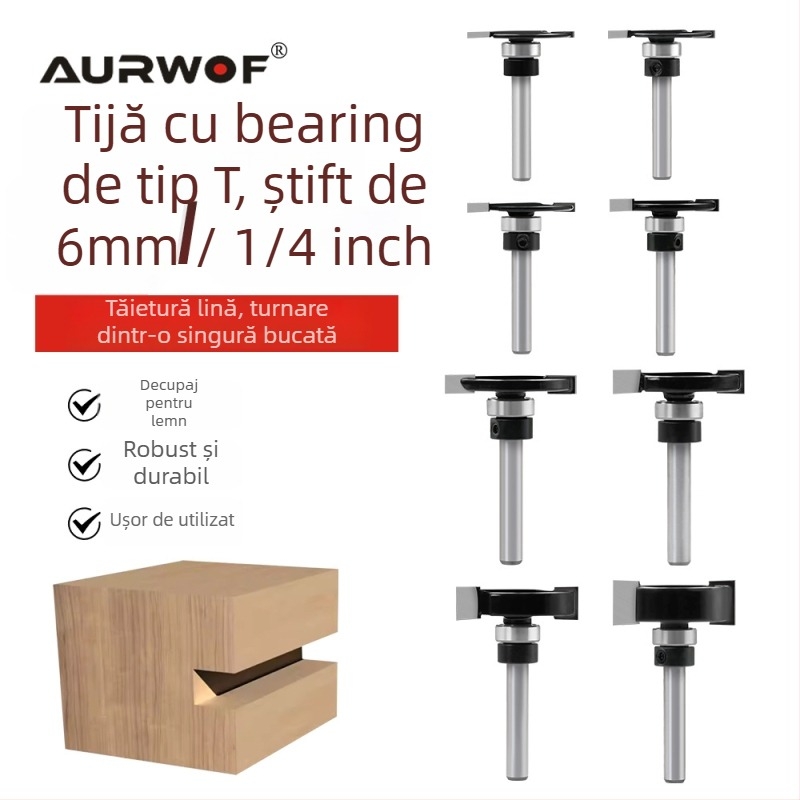 Lama de tip T pentru mașini de tâmplărie, cuțit pentru canelare, Edge Trimmer, ax de 6, rulment pentru arborele de 1/4