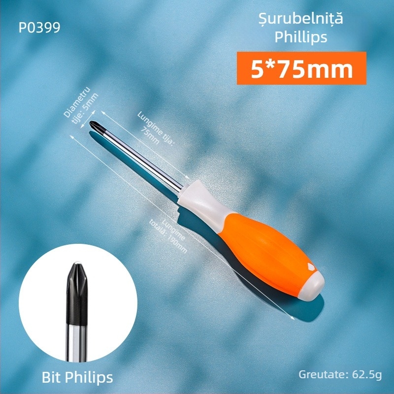 Șurubelniță PH2 Phillips cu cap dublu, clasă industrială, cu vârf magnetic și mâner izolat, din oțel Cr-V