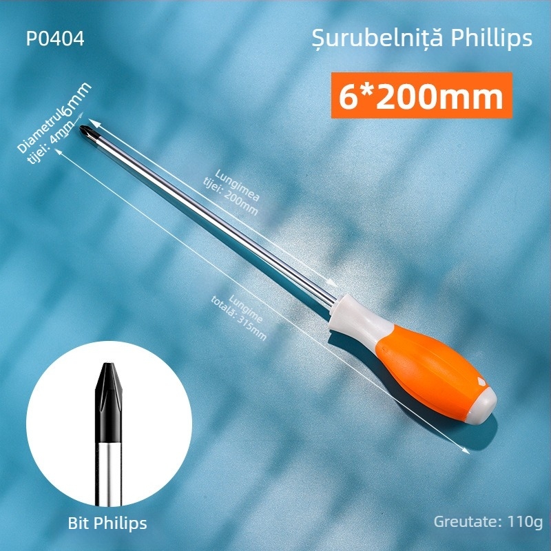 Șurubelniță PH2 Phillips cu cap dublu, clasă industrială, cu vârf magnetic și mâner izolat, din oțel Cr-V