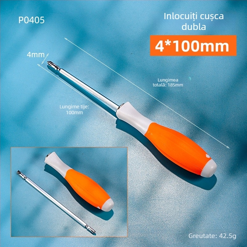 Șurubelniță PH2 Phillips cu cap dublu, clasă industrială, cu vârf magnetic și mâner izolat, din oțel Cr-V