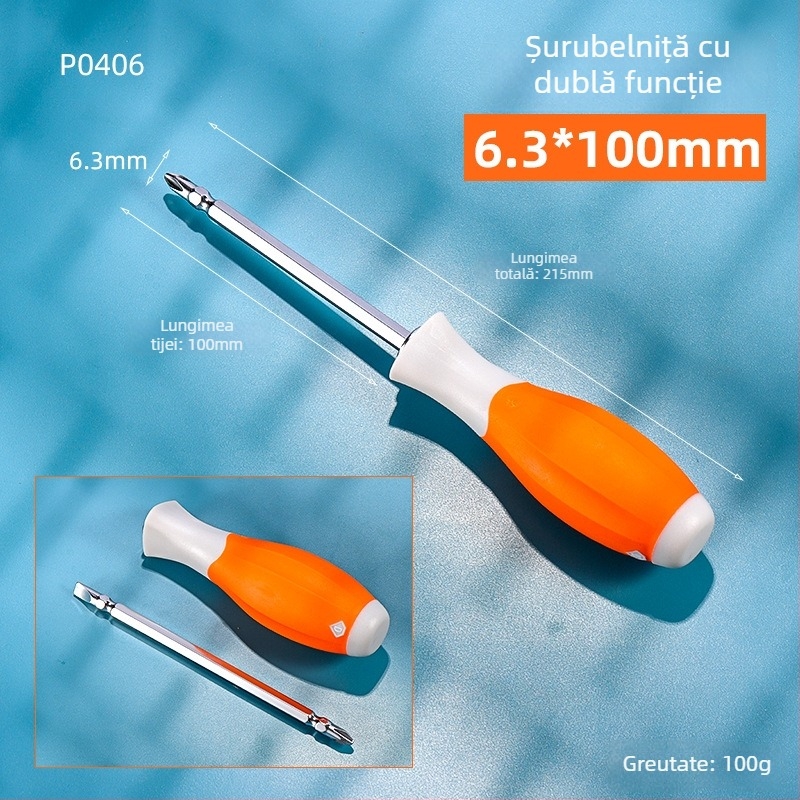 Șurubelniță PH2 Phillips cu cap dublu, clasă industrială, cu vârf magnetic și mâner izolat, din oțel Cr-V