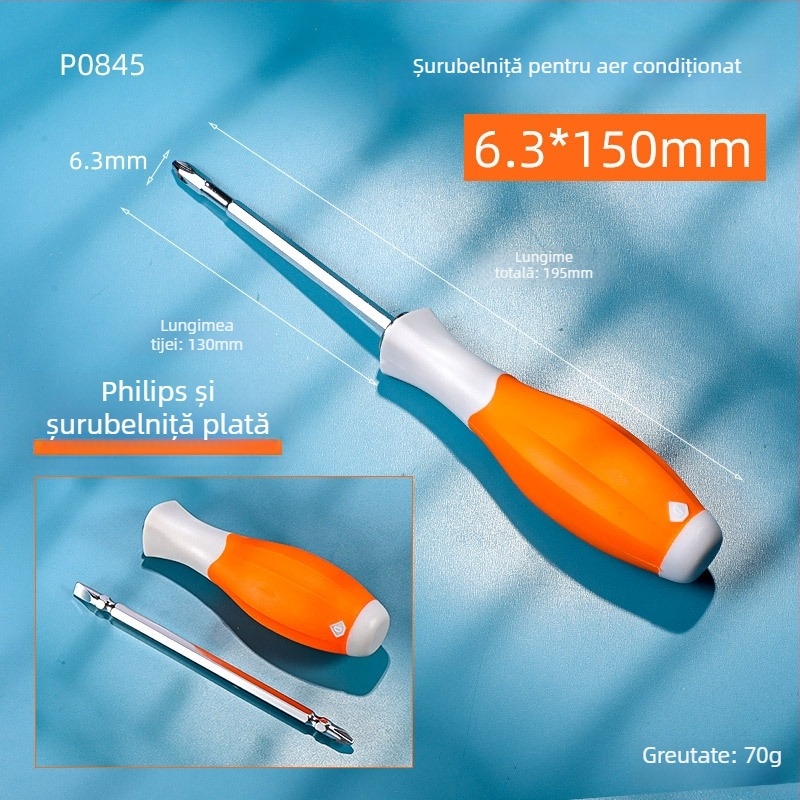 Șurubelniță PH2 Phillips cu cap dublu, clasă industrială, cu vârf magnetic și mâner izolat, din oțel Cr-V