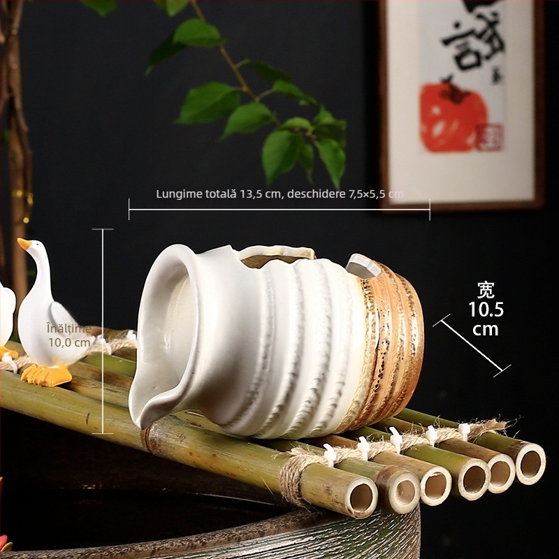 Set ceramic pentru circulația în acvariu cu pompă de apă și piatră decorativă, finisaj glazurat, stil pastoral, brand Juzheng; etichetă privată licențiată disponibilă