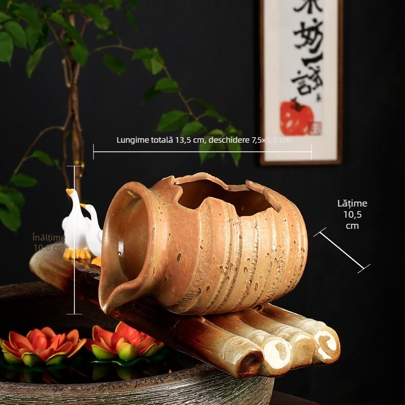 Set ceramic pentru circulația în acvariu cu pompă de apă și piatră decorativă, finisaj glazurat, stil pastoral, brand Juzheng; etichetă privată licențiată disponibilă