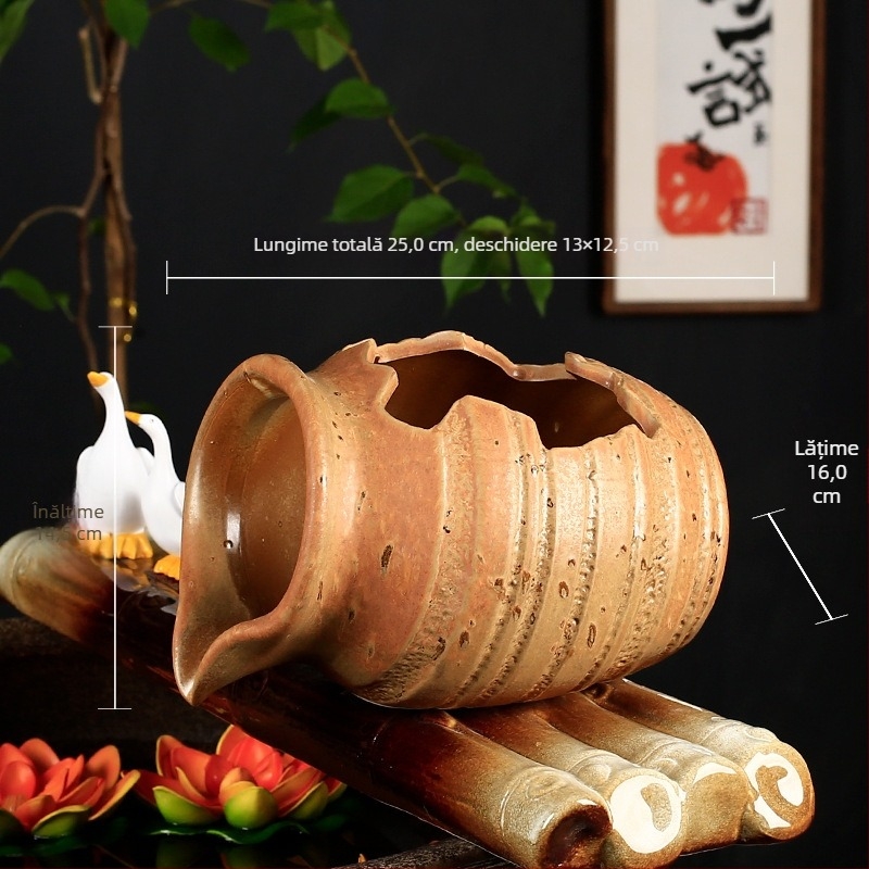 Set ceramic pentru circulația în acvariu cu pompă de apă și piatră decorativă, finisaj glazurat, stil pastoral, brand Juzheng; etichetă privată licențiată disponibilă