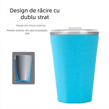 Ceașă cu design de răcire cu două straturi; interior din silicon, exterior din oțel inoxidabil 304; conservare la rece; greutate 250 g
