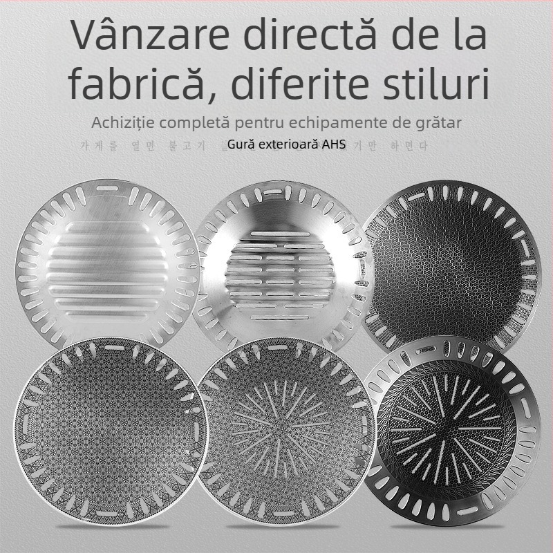 Grill din oțel inoxidabil în stil coreean, suprafață antiaderentă cu piatră Maifan, grătar circular pentru cărbune, origine Zhejiang
