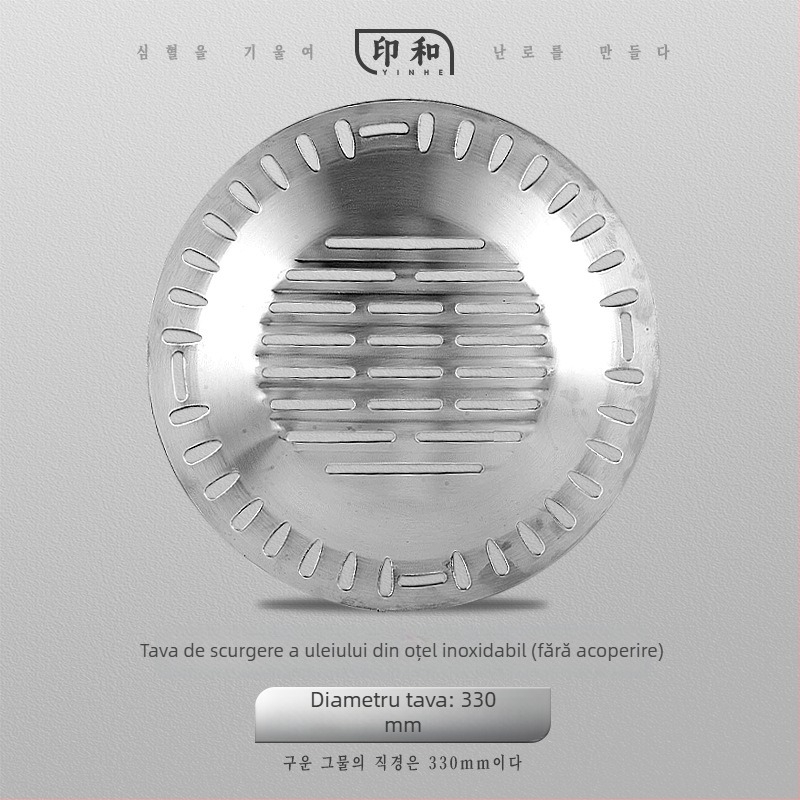 Grill din oțel inoxidabil în stil coreean, suprafață antiaderentă cu piatră Maifan, grătar circular pentru cărbune, origine Zhejiang