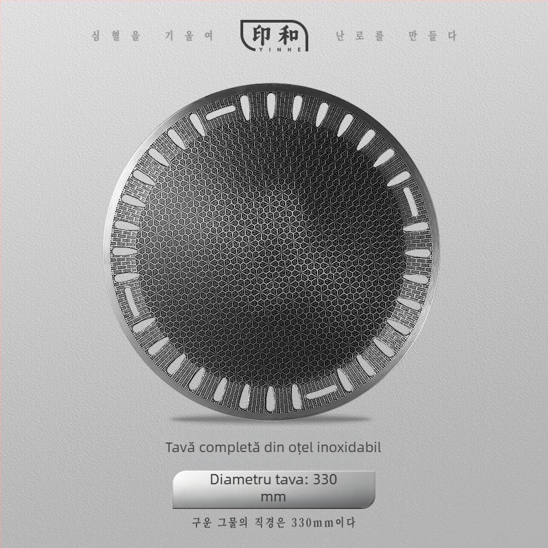Grill din oțel inoxidabil în stil coreean, suprafață antiaderentă cu piatră Maifan, grătar circular pentru cărbune, origine Zhejiang
