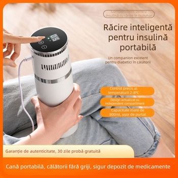Răcitor portabil pentru insulină, mini frigider pentru medicamente cu modul termo-electric, alimentare 5V, 10W, interval de temperatură 0-20°C, capacitate până la 5 L, greutate 663 g