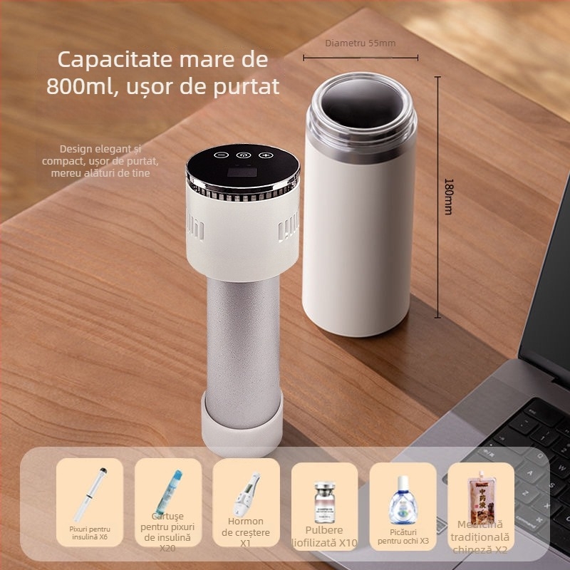 Răcitor portabil pentru insulină, mini frigider pentru medicamente cu modul termo-electric, alimentare 5V, 10W, interval de temperatură 0-20°C, capacitate până la 5 L, greutate 663 g