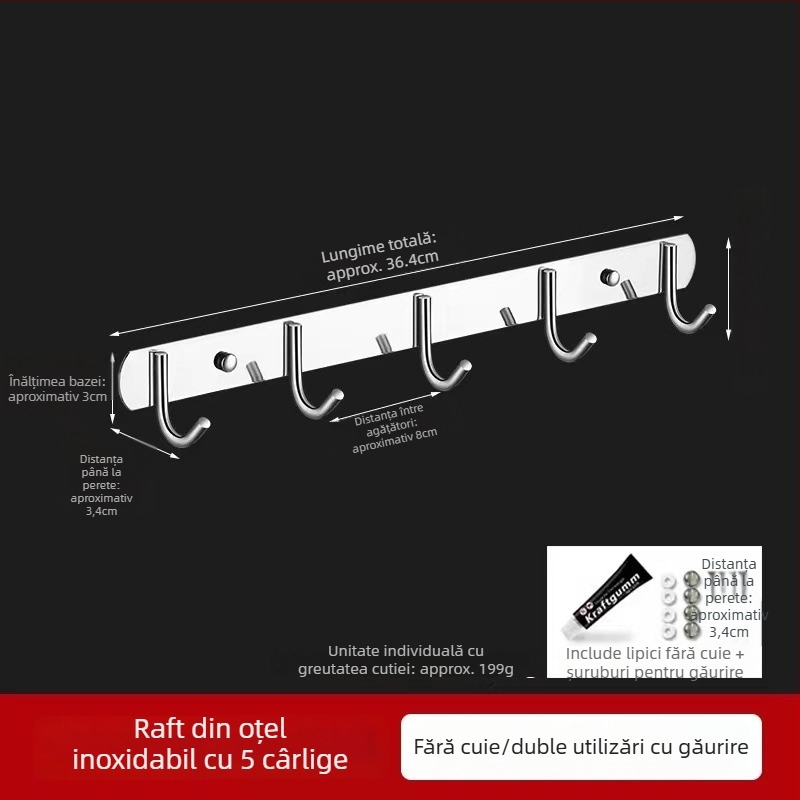 Cuier de perete din oțel inoxidabil 304, montaj fără găuri, pentru baie și bucătărie, finisaj lucios