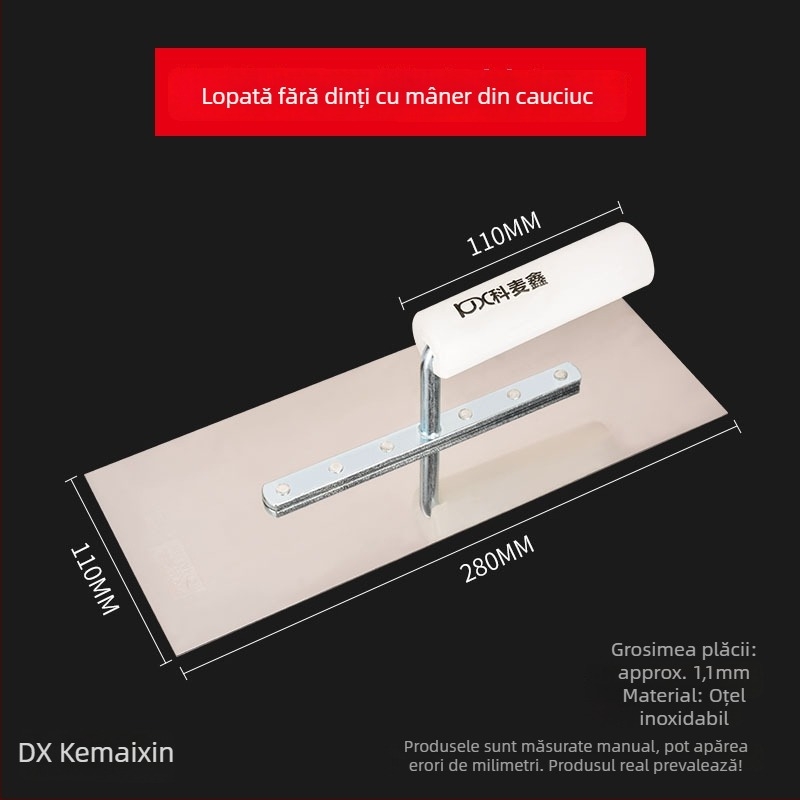 Spatlu de tencuială din oțel inoxidabil, lamă plată, dinți, marca Kemaixin