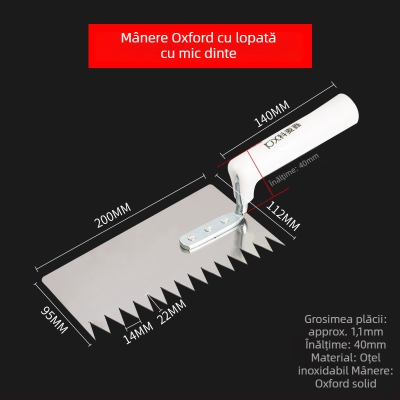 Spatlu de tencuială din oțel inoxidabil, lamă plată, dinți, marca Kemaixin