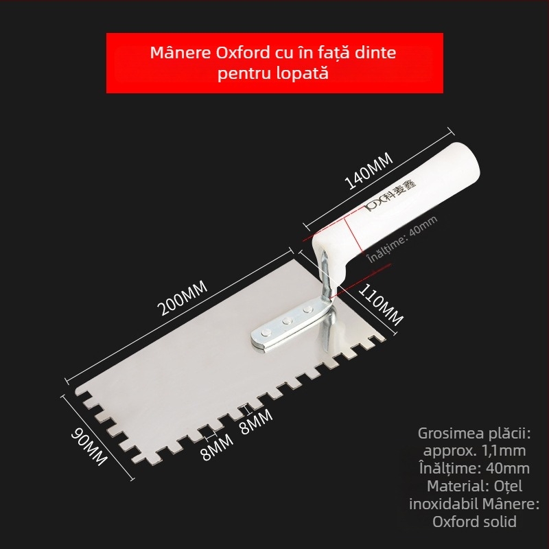 Spatlu de tencuială din oțel inoxidabil, lamă plată, dinți, marca Kemaixin