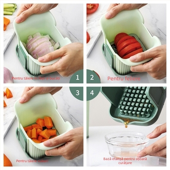 Cuțit multifunctional de legume pentru casă; tăiere cuburi și felii pentru cartofi, castraveți și avocado; corp din ABS și lame din oțel inoxidabil 301; design modern minimalist; imprimare logo disponibilă.
