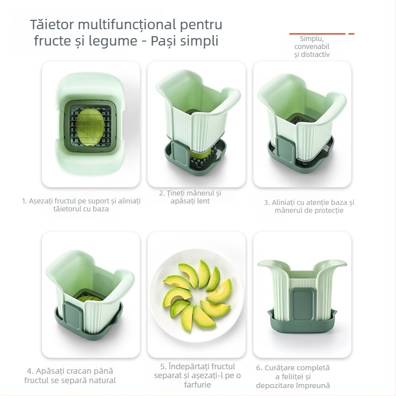 Cuțit multifunctional de legume pentru casă; tăiere cuburi și felii pentru cartofi, castraveți și avocado; corp din ABS și lame din oțel inoxidabil 301; design modern minimalist; imprimare logo disponibilă.