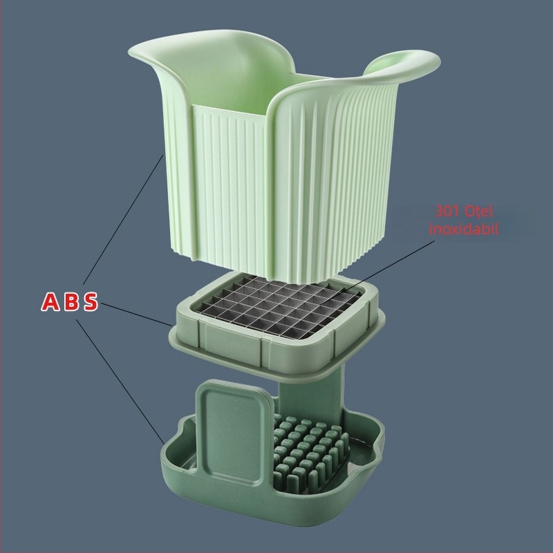 Cuțit multifunctional de legume pentru casă; tăiere cuburi și felii pentru cartofi, castraveți și avocado; corp din ABS și lame din oțel inoxidabil 301; design modern minimalist; imprimare logo disponibilă.