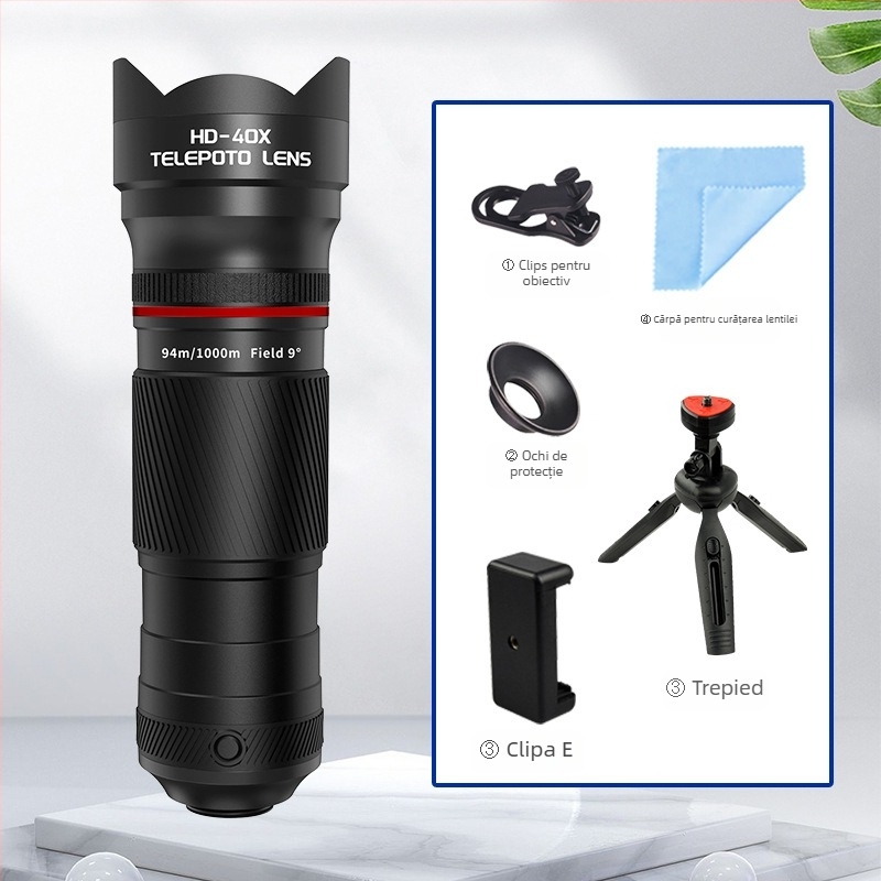 Obiectiv teleobiectiv 40x pentru telefon, monocular pentru fotografiere la concerte în aer liber — rezoluție 4K, pupila de ieșire 36 mm