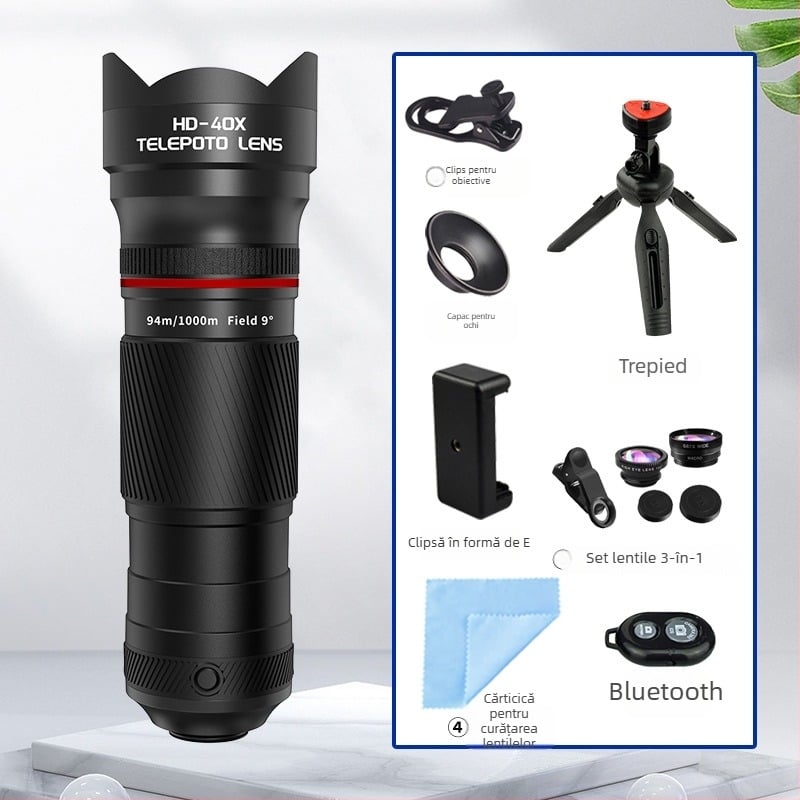 Obiectiv teleobiectiv 40x pentru telefon, monocular pentru fotografiere la concerte în aer liber — rezoluție 4K, pupila de ieșire 36 mm