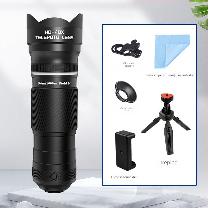 Obiectiv teleobiectiv 40x pentru telefon, monocular pentru fotografiere la concerte în aer liber — rezoluție 4K, pupila de ieșire 36 mm