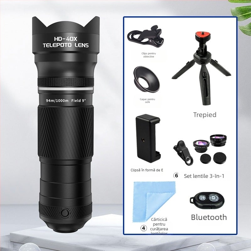 Obiectiv teleobiectiv 40x pentru telefon, monocular pentru fotografiere la concerte în aer liber — rezoluție 4K, pupila de ieșire 36 mm