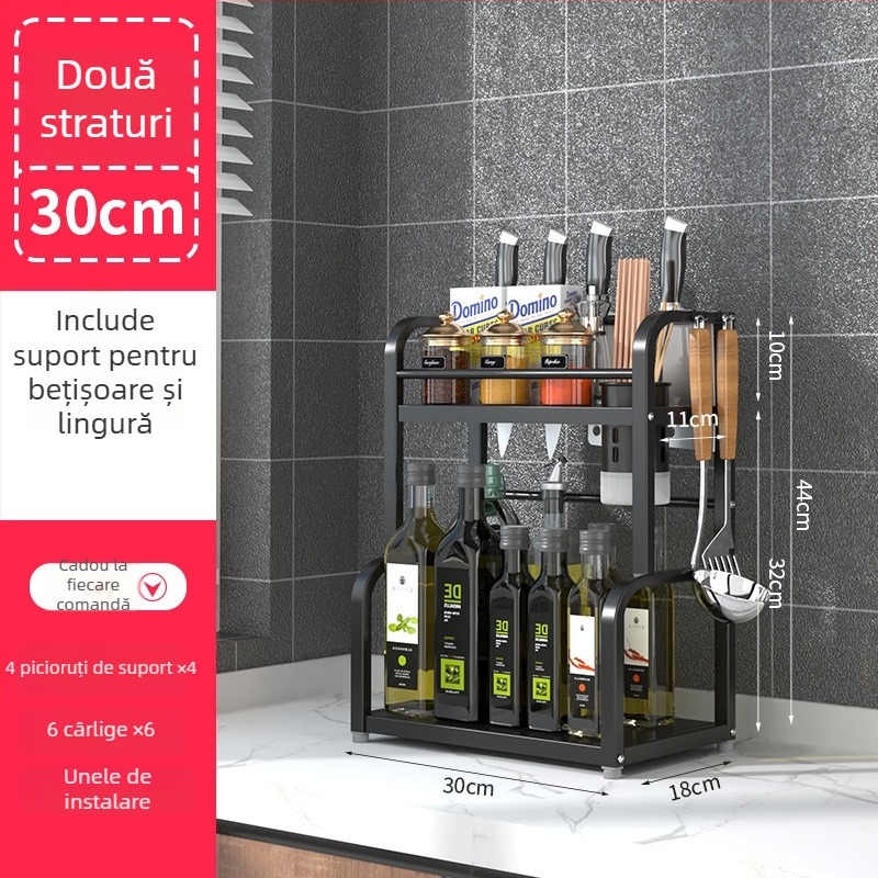 Raft de condimente din oțel inoxidabil, cu mai multe niveluri, de masă, fără găuri, stil modern minimalist