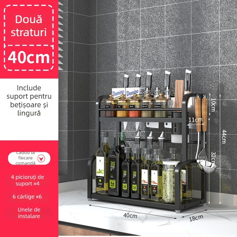 Raft de condimente din oțel inoxidabil, cu mai multe niveluri, de masă, fără găuri, stil modern minimalist