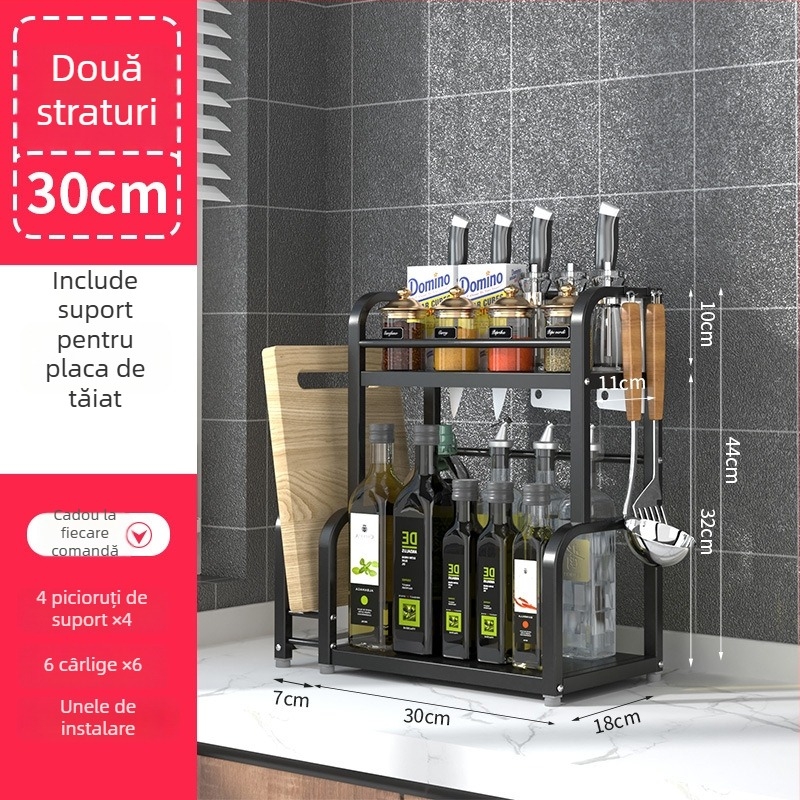 Raft de condimente din oțel inoxidabil, cu mai multe niveluri, de masă, fără găuri, stil modern minimalist