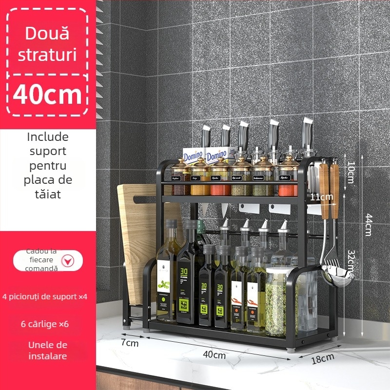 Raft de condimente din oțel inoxidabil, cu mai multe niveluri, de masă, fără găuri, stil modern minimalist