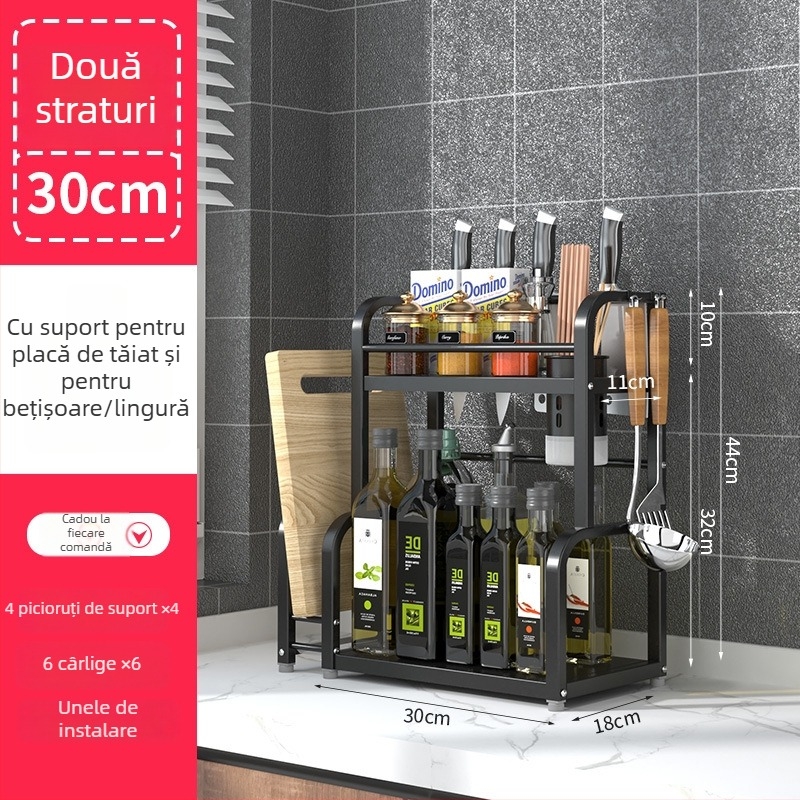Raft de condimente din oțel inoxidabil, cu mai multe niveluri, de masă, fără găuri, stil modern minimalist