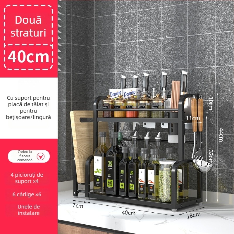 Raft de condimente din oțel inoxidabil, cu mai multe niveluri, de masă, fără găuri, stil modern minimalist
