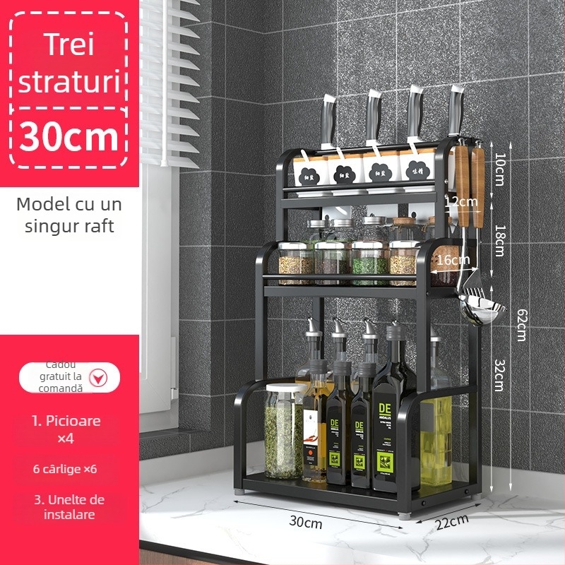 Raft de condimente din oțel inoxidabil, cu mai multe niveluri, de masă, fără găuri, stil modern minimalist