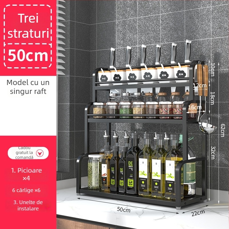 Raft de condimente din oțel inoxidabil, cu mai multe niveluri, de masă, fără găuri, stil modern minimalist