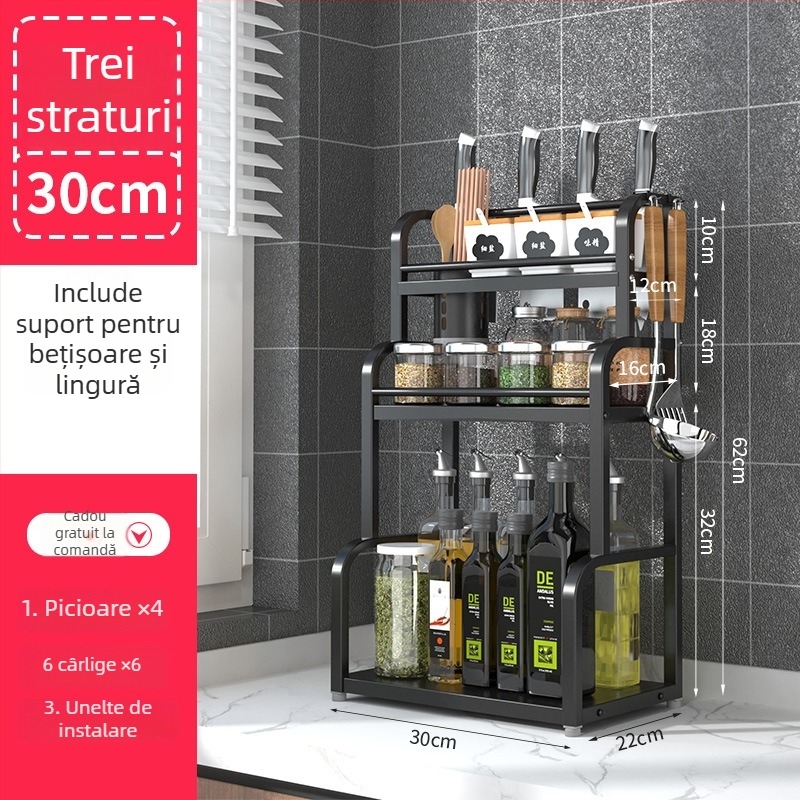 Raft de condimente din oțel inoxidabil, cu mai multe niveluri, de masă, fără găuri, stil modern minimalist