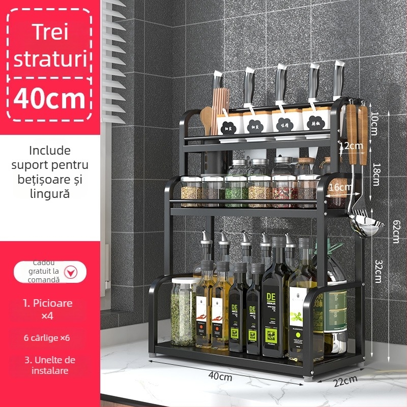 Raft de condimente din oțel inoxidabil, cu mai multe niveluri, de masă, fără găuri, stil modern minimalist