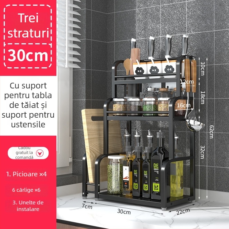Raft de condimente din oțel inoxidabil, cu mai multe niveluri, de masă, fără găuri, stil modern minimalist
