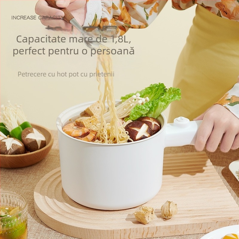 Oală electrică multifuncțională mică pentru uz casnic, capacitate 1–2 L, sub 800W, funcții: abur, fierbere, oală fierbinte, protecție împotriva uscării