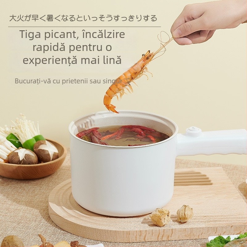 Oală electrică multifuncțională mică pentru uz casnic, capacitate 1–2 L, sub 800W, funcții: abur, fierbere, oală fierbinte, protecție împotriva uscării