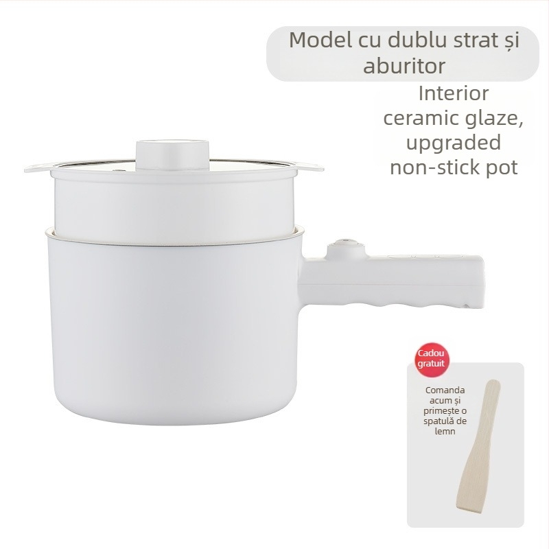 Oală electrică multifuncțională mică pentru uz casnic, capacitate 1–2 L, sub 800W, funcții: abur, fierbere, oală fierbinte, protecție împotriva uscării