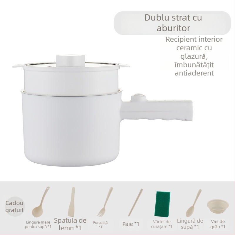 Oală electrică multifuncțională mică pentru uz casnic, capacitate 1–2 L, sub 800W, funcții: abur, fierbere, oală fierbinte, protecție împotriva uscării